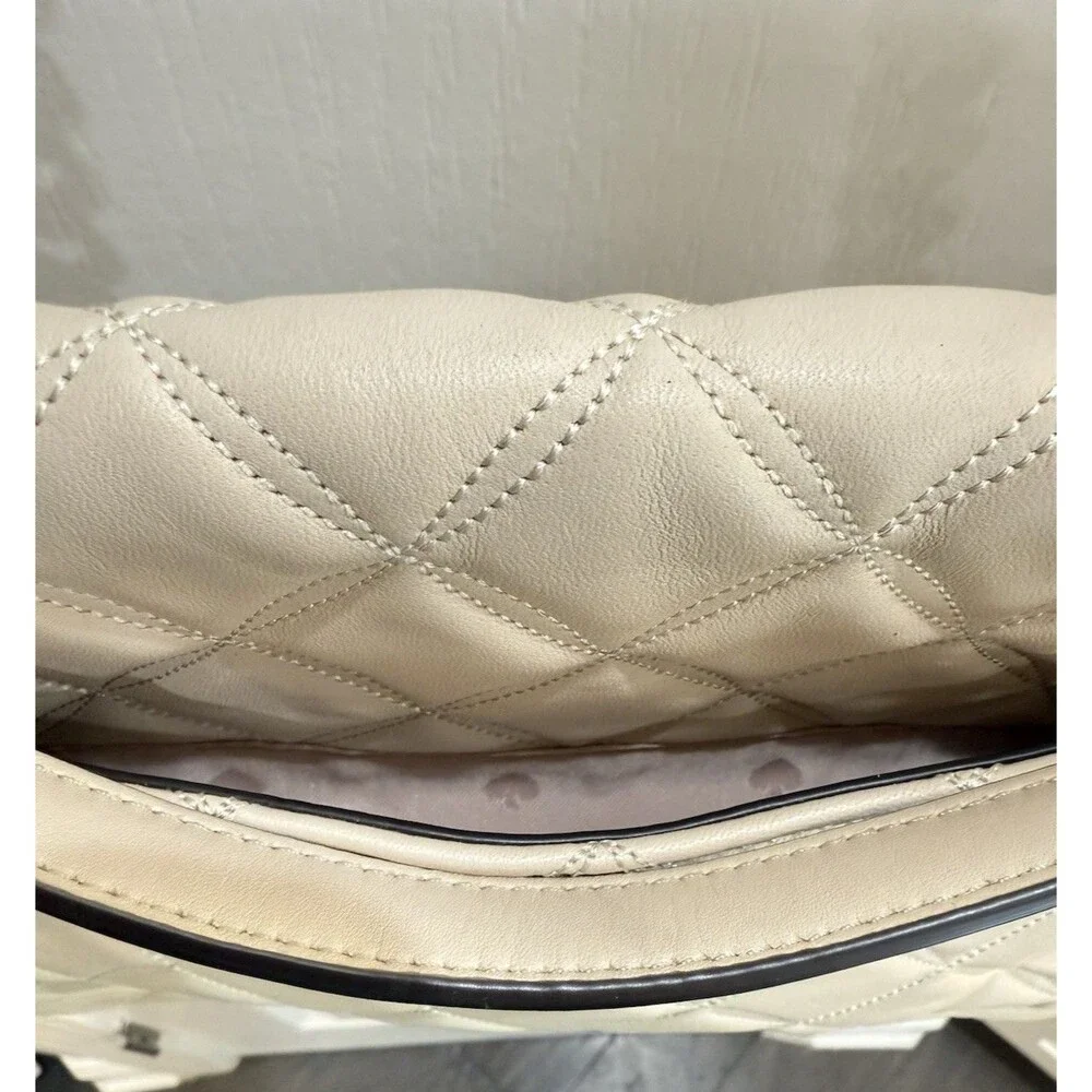 KATE SPADE Quilted Crinkle Leather Natalia Med Flap Shoulder Parchment Bone